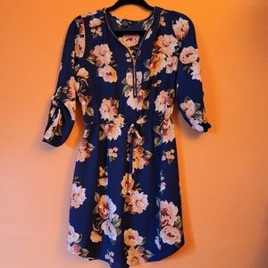 Justify Floral Blue Mid Sleeve Relax Dress